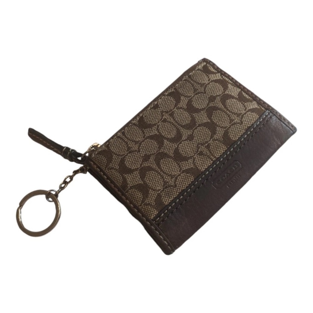 Coach Mini Leather Key Ring cardholder Signature Zipper Top Size 4 X 3